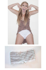 Sasha Heart Boy Shorts as seen in her shoot with STRIPLV Magazine